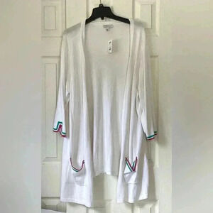 NWT Susan Graver White Maxi Boho Cardigan  Cotton Blend Size XL